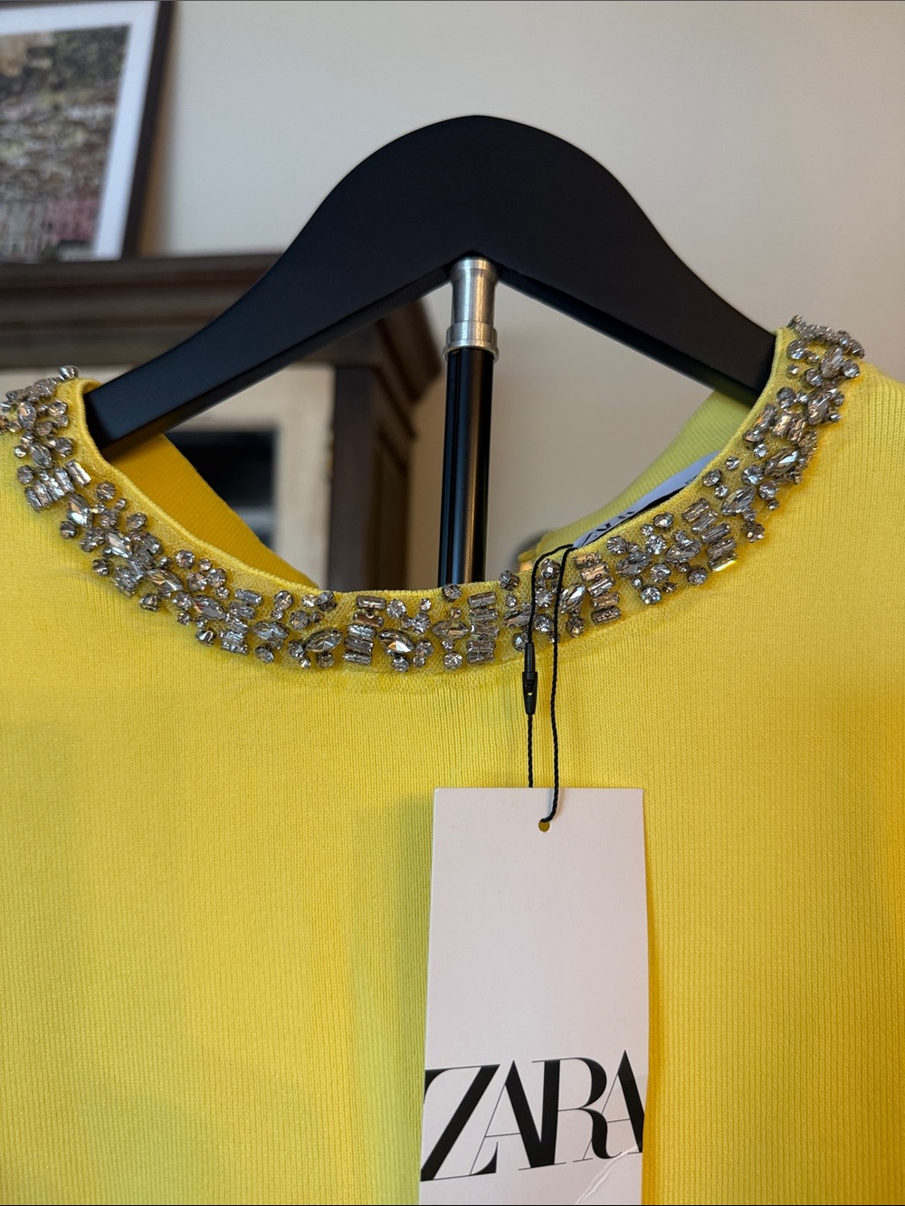 Zara Bright Yellow Jewel-Neck Cap Sleeve Top - Picture 3 of 5